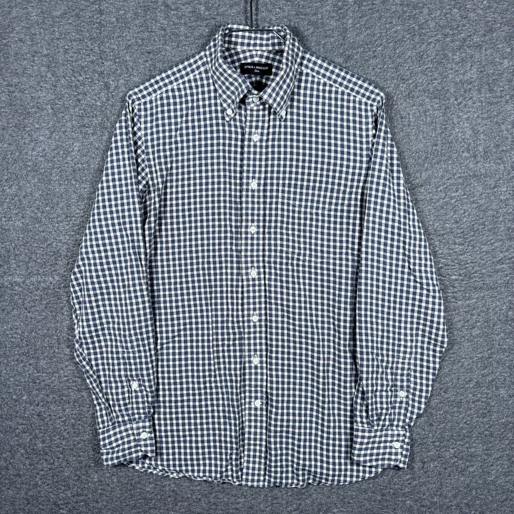 Spier & Mackay Shirt Mens 15.5 Gingham Slim Fit Stretch Long Sleeve Button Down